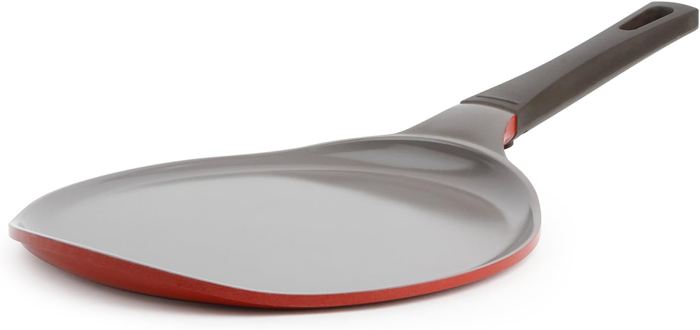Neoflam 51509 Crepe, Ceramic, Nonstick, 10 inch, Bakelite Handle, Tawa pan, Griddle, Pancake Maker, Skillet, Omelette, Tortilla, Roti, Naan, Dosa, 10", Chili Pepper Red