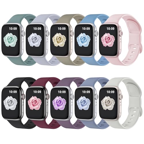 10 Pack Sport Bands Compatible with Apple Watch Band 38mm 40mm 41mm 42mm 44mm 45mm 46mm 49mm Women Men, Soft Silicone Waterproof Strap for Apple Watch SE Ultra iWatch Series 10 9 8 7 6 5 4 3