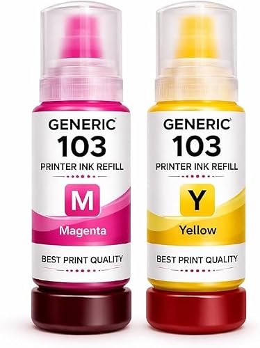 Generic 103 Printer Ink Refill compatible with Epson, Magenta and Yellow, 2 Pack