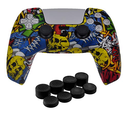 PS5 Controller Skins,Water Transfer Printing Bump Anti-Slip Silicone Case Cover for Playstation 5 Controller, PS5 DualSense Wireless Controller Accessories with 8 Thumb Grip Caps