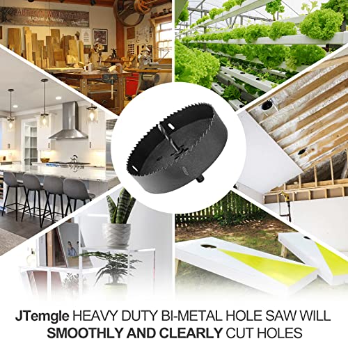 Image of 6-3 /8 Inch Hole Saw with 1 /2 inch Hex Shank Quick Change Arbor, JTemgle Bi-Metal Hole Saw Heavy Duty Hole Cutting Tool for Cornhole Boards, Recessed Lights, Wood, Plastic, Drywall & Soft Metal