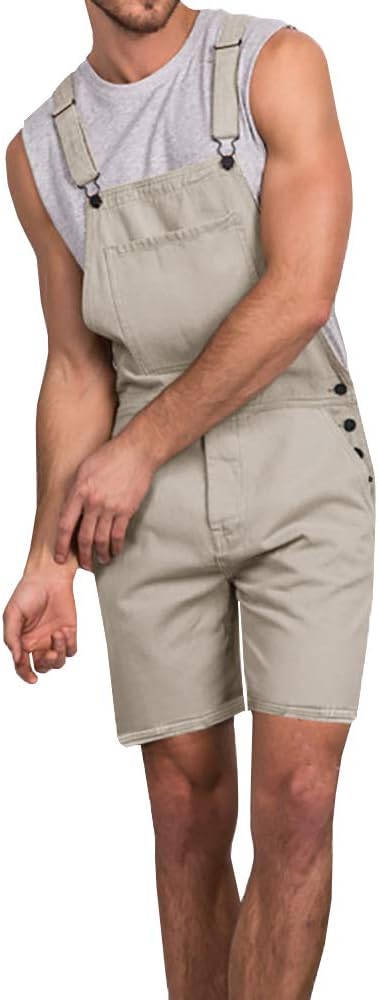 Runcati Mens Casual Bib Overall Shorts Lightweight Cotton Loose Fit Denim Jumpersuit Walkshort Pockets Rompers - Image 2