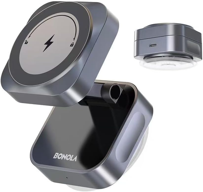 15W Vacuum Wireless Charger Holder, Suction Cup Car Charger Stand for iPhone 17 16 15 14 13 12& Android, Foldable Magnetic Phone Mount Use in Mirror/Dashboard/Windshield