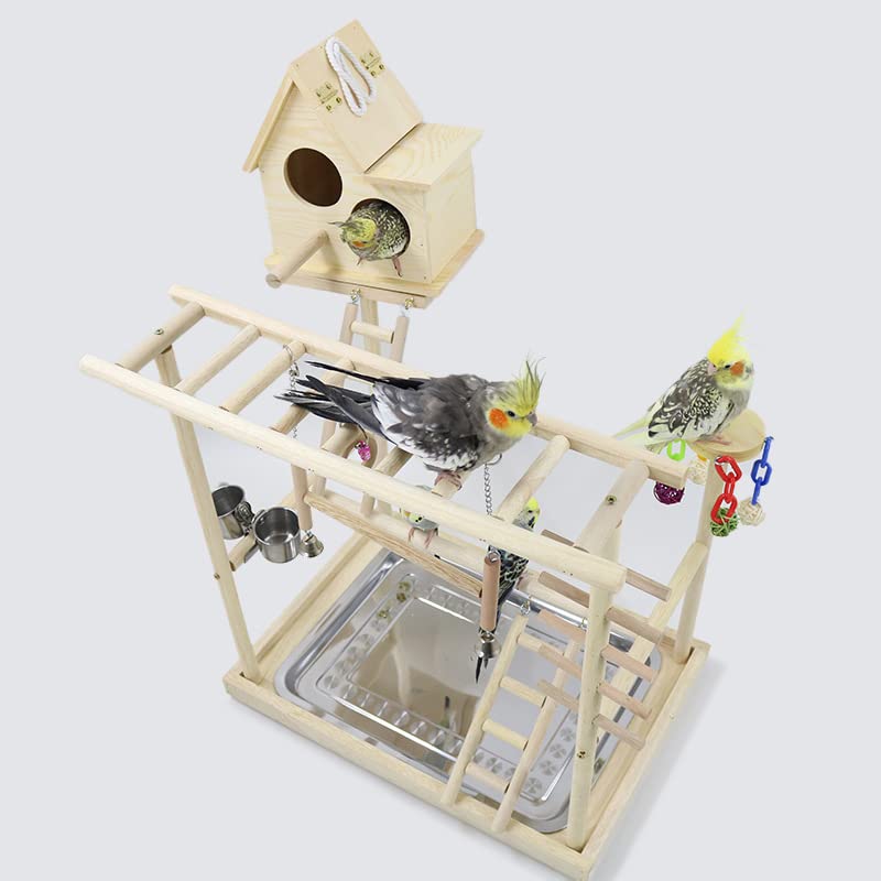 Percha para pájaros Soporte de Juego Loros con casa pájaros, Soporte, Escalera Perca, Juguete, Columpio for, Parque Infantil