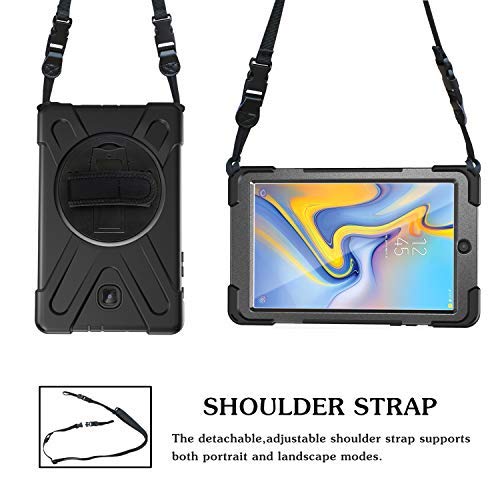 Kiq Shield Series For Samsung Galaxy Tab A 8.0 Case 2018, Shockproof 360 Rotatable W/Kickstand Hand Strap Shoulder Cover For Galaxy Tab Smt387V Tab A Verizon Case 8.0 (Black) #TOP3