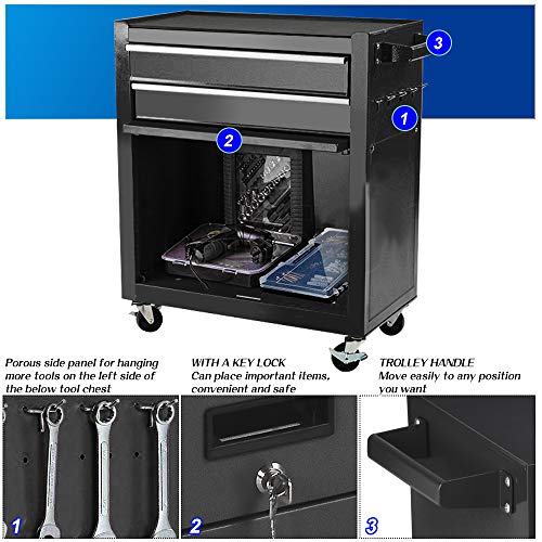 Rolling Tool Chest,Tool Chest with Wheels and Drawers,Removable 4-Wheels (2Pcs with Brake), Tool Chest,Tool Cabinet with 8 Drawers,Large Capacity Tool Box with Lock … (black)