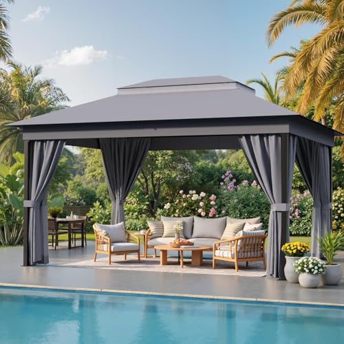 Devoko Outdoor 10'x 13' Gazebo,Large Soft Top Deck Gazebo with Mosquito Netting, Heavy Duty Metal...