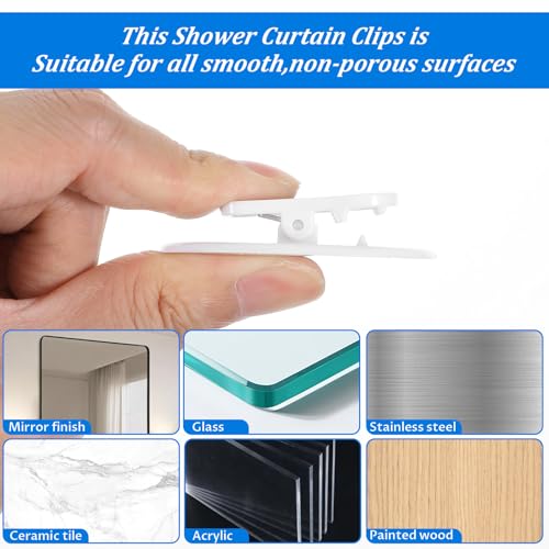 4 Stück Schutz-Spritzschutz-Clips, Winddichte Schutz Clips, Selbstklebend Duschvorhang Clips, Duschvorhang Halterung, Vorhang Clip, Badezimmer Vorhang Klammern für Dusche Hängend Camper Heimdeko(Weiß)