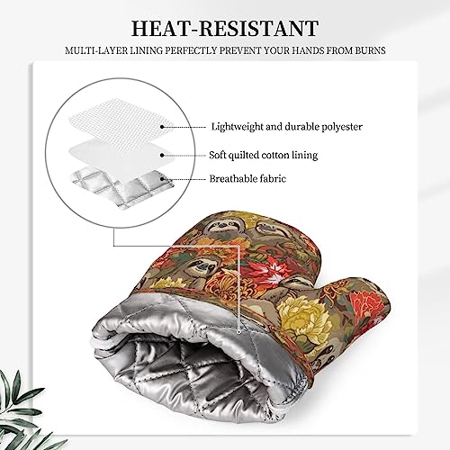 Funny Sloths Oven Mitts And Pot Holders Heat Resistant 2Pcs Set Bbq Gloves And Pads For Cooking Baking Grilling #TOP4