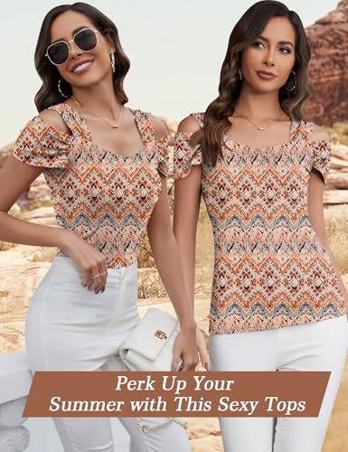 Image of Blingfit Cold Shoulder Tops Summer Tunic Shirts for Women T Shirts V Neck Short Sleeve Casual Tees Blouses 2026