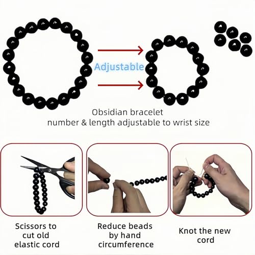 Natural Black Obsidian Bracelet - 12mm 20 Beads with 0.8mm Elastic Cord - Handmade Spiritual Protection Jewelry - Chakra Balancing Energy Bracelet for Men & Women - Best Gift3