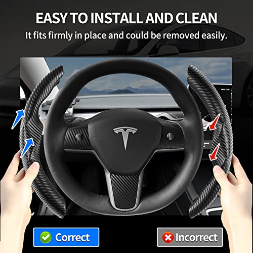 Uxcer Tesla Model 3/Y Steering Wheel Cover, Carbon Fiber Steering Wheel Wrap Stickers For Tesla Model 3 Model Y 2017-2021 2022 2023 Interior Accessories, Black #TOP4