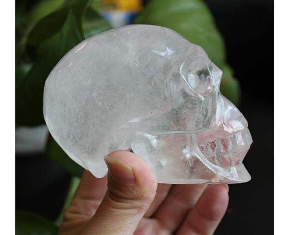 Healing Quartz Clear Quartz Skull Figurine Statue Sulpture Large Carved Natural Gemstone Skull for Home Decoration, Crystal Collecting, Gifts 400-500 Grams (Clear Quartz)