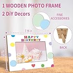 EXW Birthday Photo Frame With & 2 DIY Wood Decors With Velcro - Happy Birthday Picture Frame Fits The 4"x6" Photo - Colorful Wave Point Home, Office Decoration - Gift For Family & Friends - B16 - Image 2