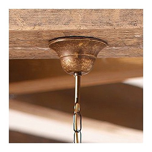 Lampada a sospensione a 3 luci in ottone con paralumi in ceramica decorata retrò country – Ø 58 cm - Bianco (nessun decoro)