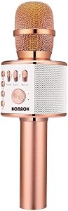 BONAOK Wireless Bluetooth Karaoke Microphone,3-in-1 Portable Instrument Wireless Microphone Mic Speaker Machine Home Party Birthday for All Smartphones(Rose Gold)