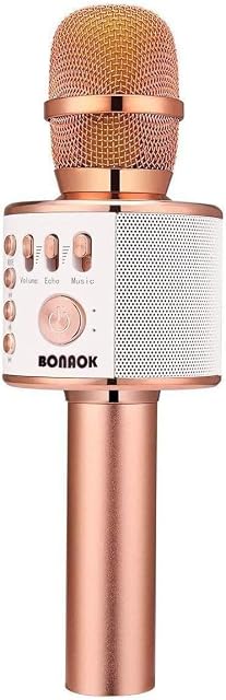 BONAOK Wireless Bluetooth Karaoke Microphone,3-in-1 Portable Instrument Wireless Microphone Mic Speaker Machine Home Party Birthday for All Smartphones(Rose Gold)