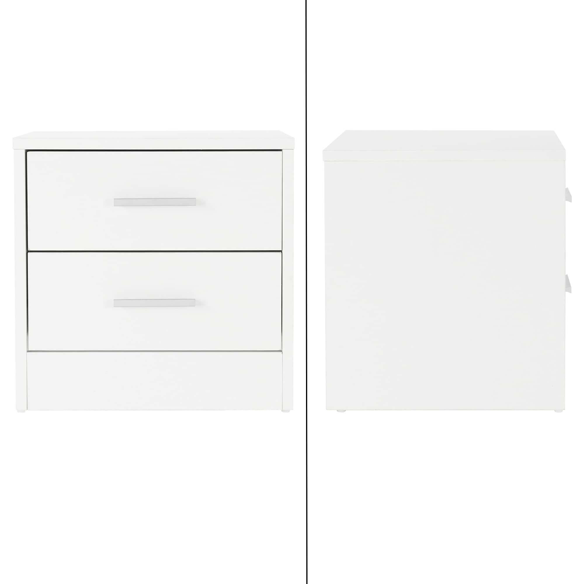 ML-Design Set di 2 Comodini con 2 Cassetti e Ripiano d'Appoggio in Legno Maniglia in Alluminio - 38 x 37 x 34 cm - Tavolino Camera da Letto Coppia di Comò da Notte Mobiletto Armadietto Arredo Bianco
