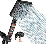 Filtered Shower Head Black - 6 Modes High Pressure Handheld Shower Head with Filter, Detachable Handheld Showerhead Set with 59 inch Stainless Steel Hose