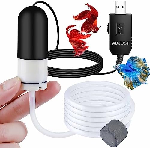 Mini Aquarium Air Pump,USB air Pump for 5 Gallon Aquarium Decorations Adjustable Fish Tank Aerator Includes Aquarium Oxygen Tube + Air Stones, Convenient Battery Aquarium air Pump