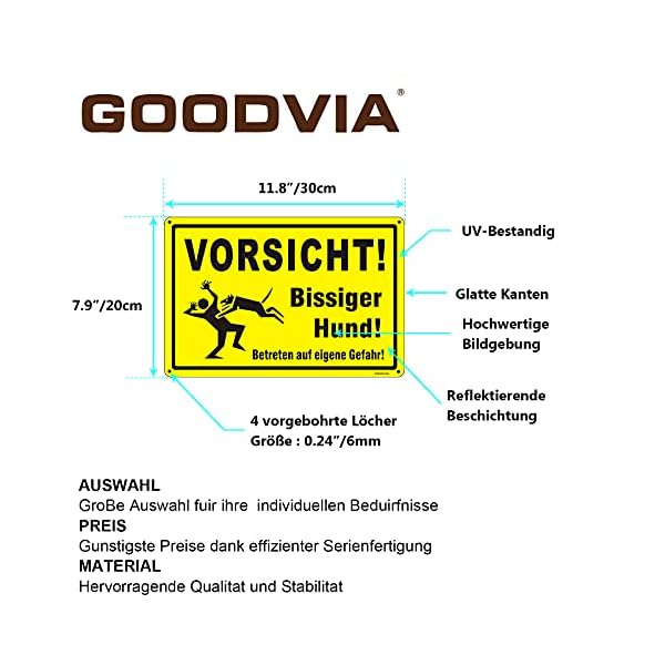 Goodvia Vorsicht Bissiger Hund Schild Aluminium 20 * 30cm, Achtung Hunde Warnschild Beware of The Dog Schild… – Bild 3