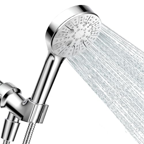 6-Mode Shower Head with Handheld, High Pressure Handheld Shower Heads, Detachable Showerhead 71" Extra Long Stainless Steel Hose Adjustable Brass Joint Holder for Bathroom Upgrade Chrome