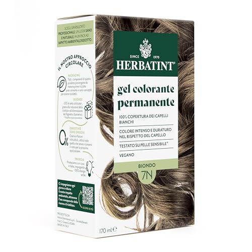 Herbatint Permanente Haarfarbe Gel 7N Blond – 170 ml | Ammoniakfrei, 100% Abdeckung für weißes Haar | für empfindliche Haut, mit 8 natürlichen Bio-Extrakten