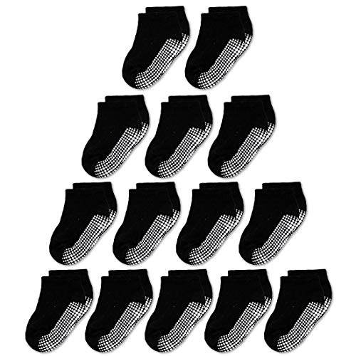 Image of CozyWay Baby & Toddler Socks With Grippers Non Slip Low Cut Grip Socks for Girls and Boys Soft Comfy Cotton - 14 Pack