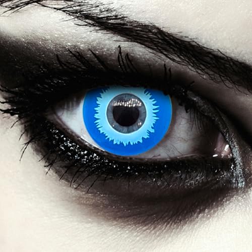 DESIGNLENSES, Dos lentillas de colores azules para Halloween caminantes blancos disfraz, 1 par/2 pzs, sin graduación + caso de lente „Blue Elfe'