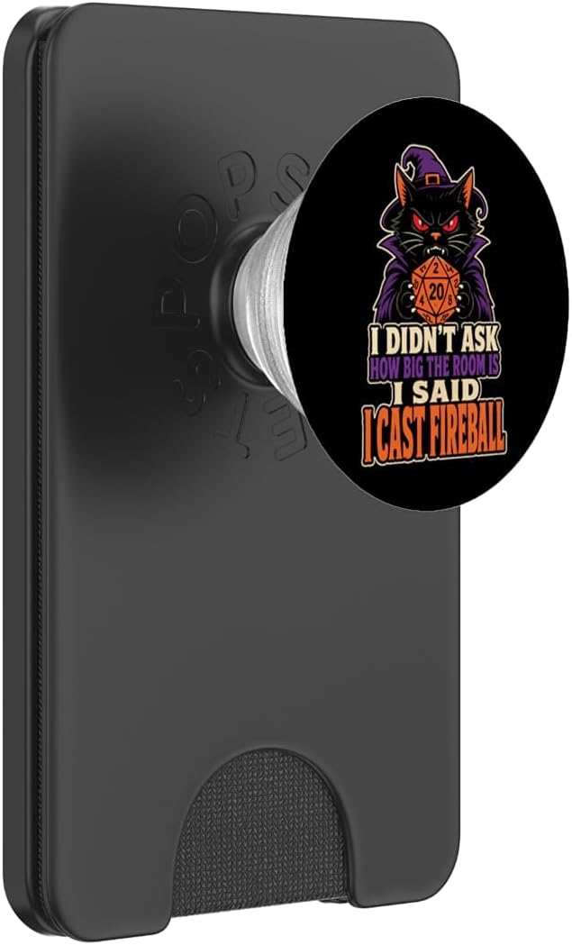 Halloween Witch Cat D20 Gaming I Said I Cast Fireball PopSockets PopWallet for MagSafe