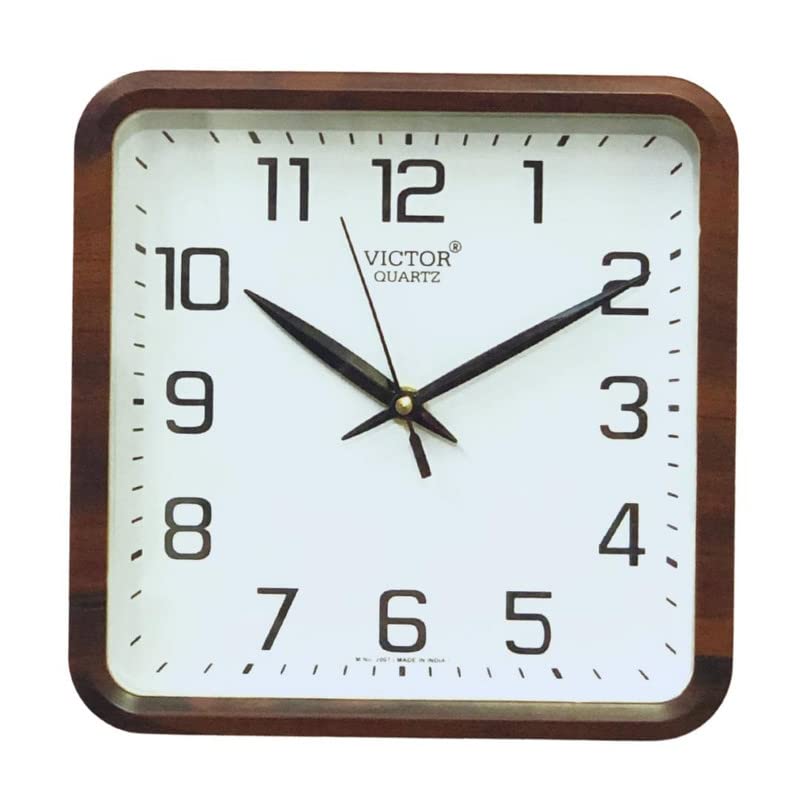 VICTOR Elegant Square Plastic Case Analog Home/Office Decor Wall Clock (Size: 24 x 5 x 24 CM | Color: Chocolate | Weight: 278 grm)
