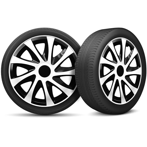 Radkappen 16 Zoll Radzierblenden 4er Set passend für alle Stahlfelgen - Einstellbarer Sicherungsring - Weiß Schwarz