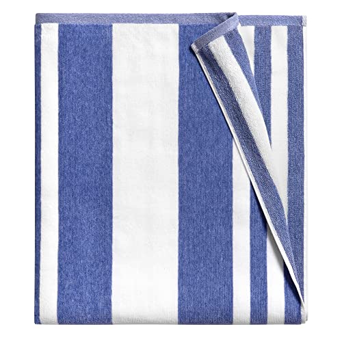 TEQQO Übergroßes Plüsch-Strandtuch - Bambus-Baumwolle, 89,9 x 188,8 cm, extra großes Pool-Handtuch, blau gestreift, schnell trocknend, großes Schwimm-Cabana-Handtuch für Erwachsene, Damen, Herren Cover