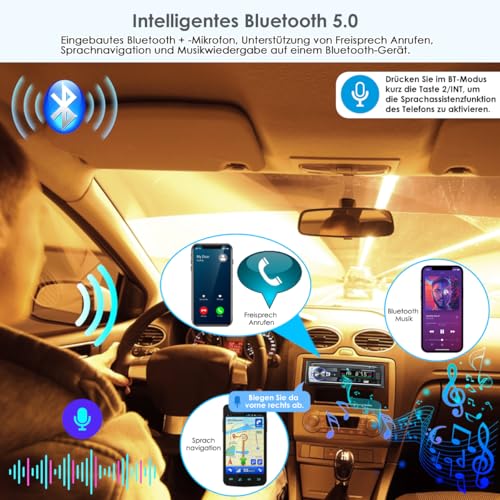 iFreGo Autoradio mit Bluetooth Freisprecheinrichtung,USB/TF/MP3 Player/Fernbedienung,FM Radio mit Lenkradfernbedienung,RDS,Schnellladefunktion,Antenna Adapter,1 Din Universal Radio 60W*4