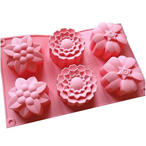 Allforhome 6 Flowers Silicone Bakeware Muffin Cups Handmade Soap Molds Cupcake Molds Cake Baking Pans Polymer Resin Clay Jelly Soap DIY Mold soap Making Moulds Handmade Soap Molds Moon Cake Molds