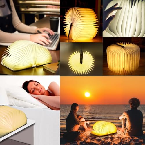 Image of PLUSPOINT Foldable Book Lamp Wooden Paper LED Mood Light, USB Rechargeable Night Light, Bedside Wooden Table Lamp, Home Decor, Office Gift for Book Lovers