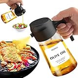 2 in 1 Glass Oil Sprayer & Dispenser,16oz/470ml Olive Cooking, Air Fryer, and Salad, for Kitchen Gadgets and Air Fryer Accessories, w/Stickers (Black)