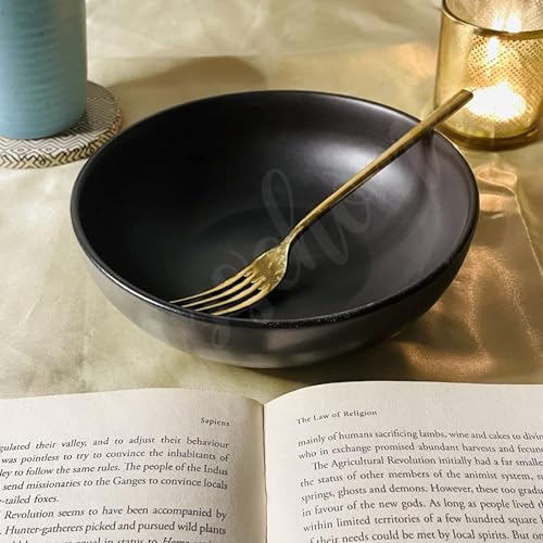 Image of Glimpse Homes Ceramic Serving Bowl | Microwave Safe | 7 inch | Classic Black