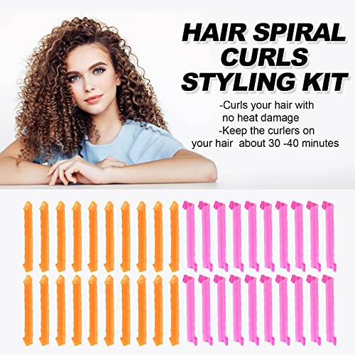 40Pcs Hair Curler For Long Hair, No Heat Curlers 22Inch/55Cm Magic Curls With Styling Hooks Spiral Hair Curlers Heatless Hair Rollers Styling Kit #TOP2