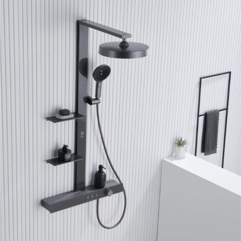 Bathroom Storage Rack with Shower Unit Hot cold Temperature Control Buttons Set