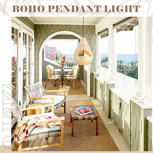 Image of zeyu 2-Light Farmhouse Bamboo Pendant Light, 12.6 Inch Rattan Chandelier Light Fixture, Boho Bird Nest Lamp Shade, ZSL66MIL BK