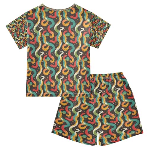 Pajama Sets Short Sleeve Colorful Snake Cute Pattern Soft Cotton Summer Sleepwear 2 Piece PJS Size 5-14T2