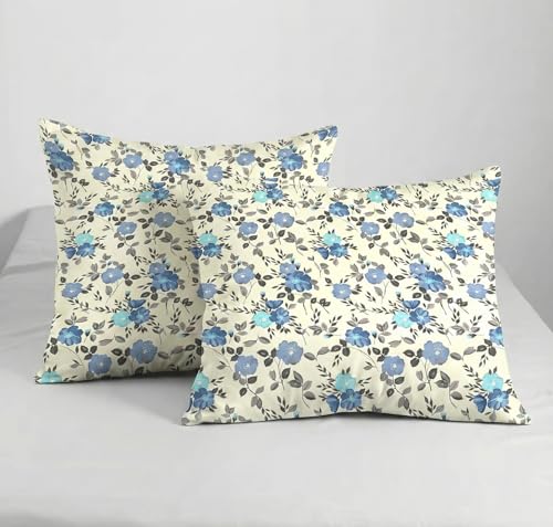 Image of Trance Home Linen 100% Cotton Printed Paisley Pillow Covers | Pillow Cases | Set of 2 Piece Pillow Covers Only |Standard Size (Blooms Blue, 18 X 28 Inch)