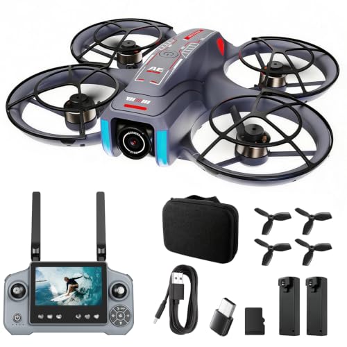 Drone with Camera, 4.5-inch Screen Remote Control, Smart Obstacle Avoidance, 90-Degree Adjustable Camera, SD Card Included, 2 Batteries, Suitable for Adults and Beginners