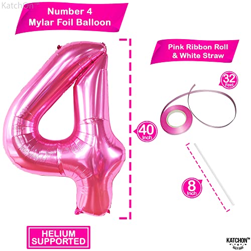 Image of KatchOn Hot Pink 4 Balloon Number - 40 Inch | 4th Birthday Balloons | 4th Happy Birthday Decorations | Number 4 Balloon For Pink Party Decor | Barbie Birthday Party Decorations, Pink 4 Balloons