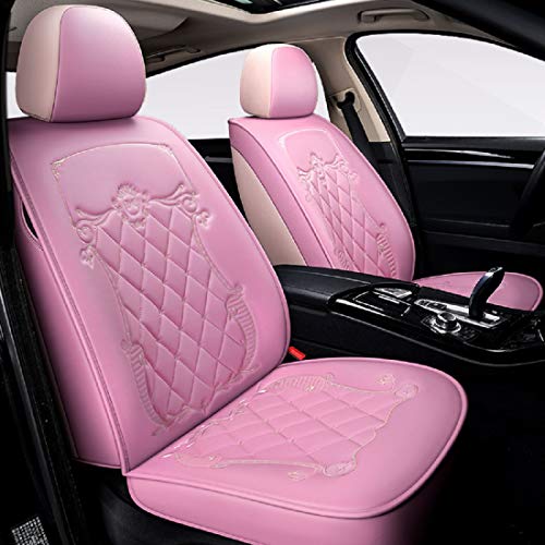 B007 Crown Full Set of 5-Passenger Car Seat Cover for Women,Men, Made of Waterproof Leather for Cars SUV Pick-up Truck Universal Fit Set for Auto Interior Accessories (Pink)