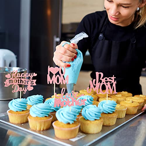 Cotiny 55 Pcs Glitter Mother's Day Cupcake Toppers Rose Gold Love Cake Toppers Cupcake Picks For Mothers Day Birthday Party Cake Decorations #TOP2