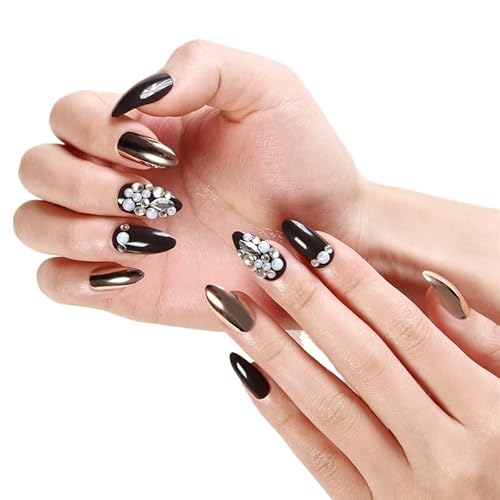 釘に押し付けて、 プレスオンアーモンド&スクエアーバルシェイプネイル フレンチマルチカラーミディアム 24個入り 接着剤とファイル付き(17-0055-ZB213)