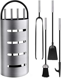 Amagabeli Fireplace Tool Set with 4 Pieces Fireplace Tools Silver Fire Place Tool Heavy Duty Fireside Companion Set Fire Tongs Shovel Antique Brush Chimney Poker Gravity Base Fire Tool Set Accessories