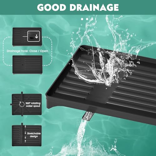 Image of Dish Drying Rack, 2 Tier Space-Saving Dish Rack, Multifunctional Dish Drainer for Kitchen Counter with Drainboard /Utensil /Cup Holder Rustproof Carbon Steel, Black